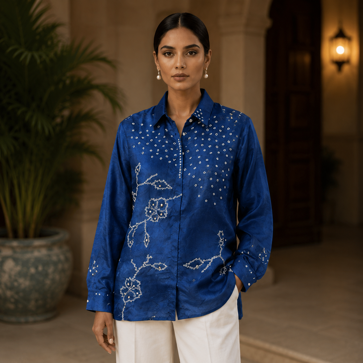 Indigo Floral Statement Shirt