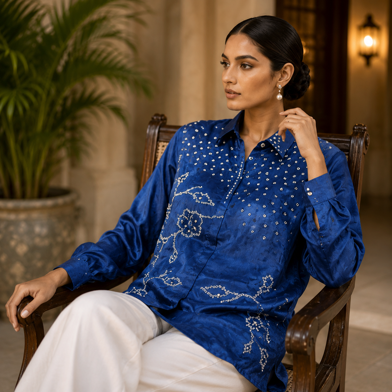 Indigo Floral Statement Shirt