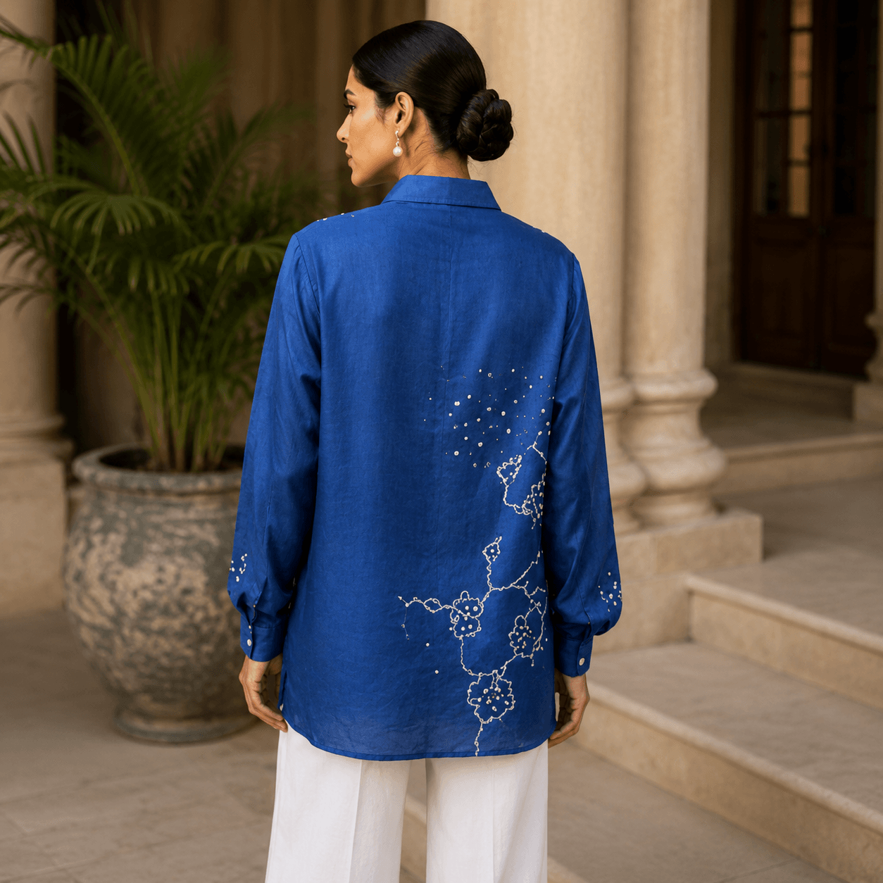 Indigo Floral Statement Shirt