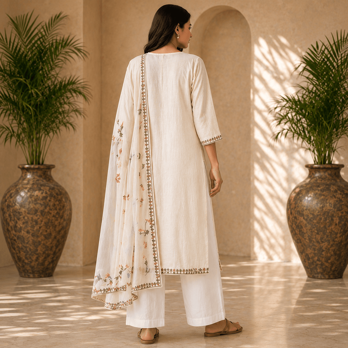 Ivory Blossom Dupatta Set