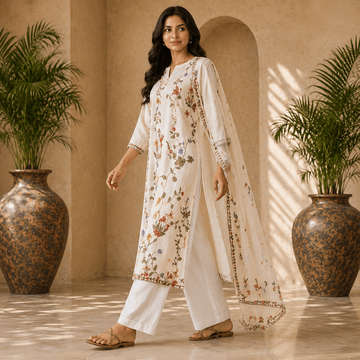 Ivory Blossom Dupatta Set