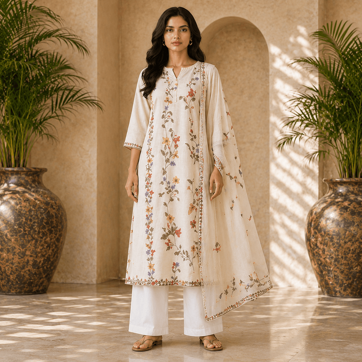 Ivory Blossom Dupatta Set