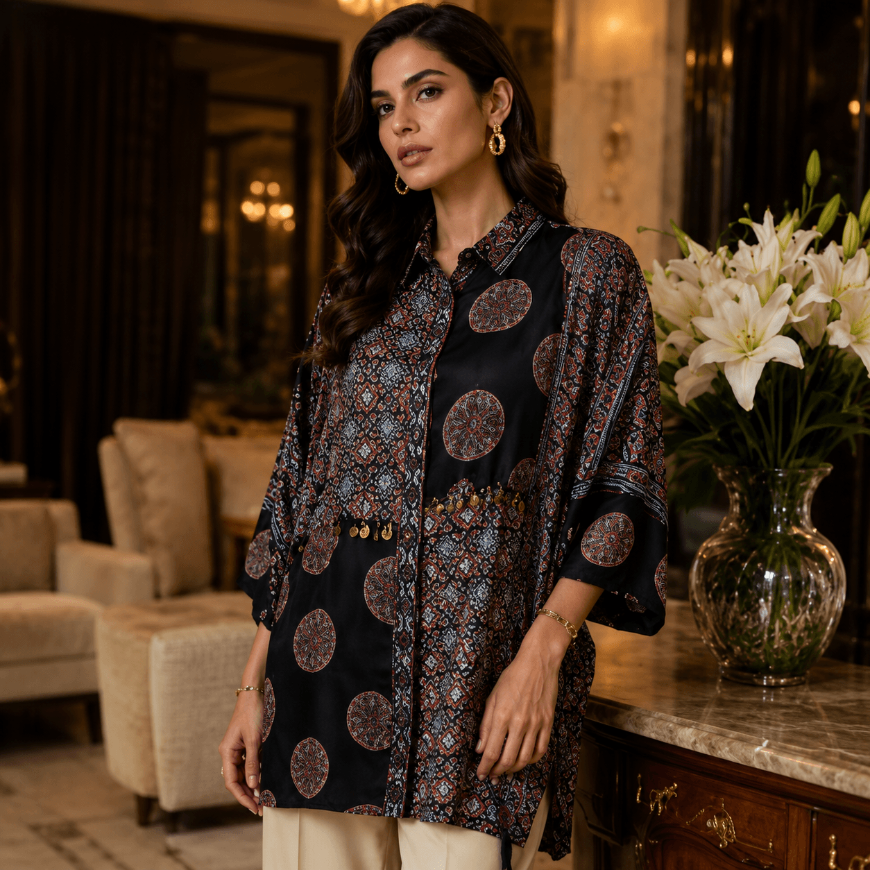 Meher Noir Printed Shirt