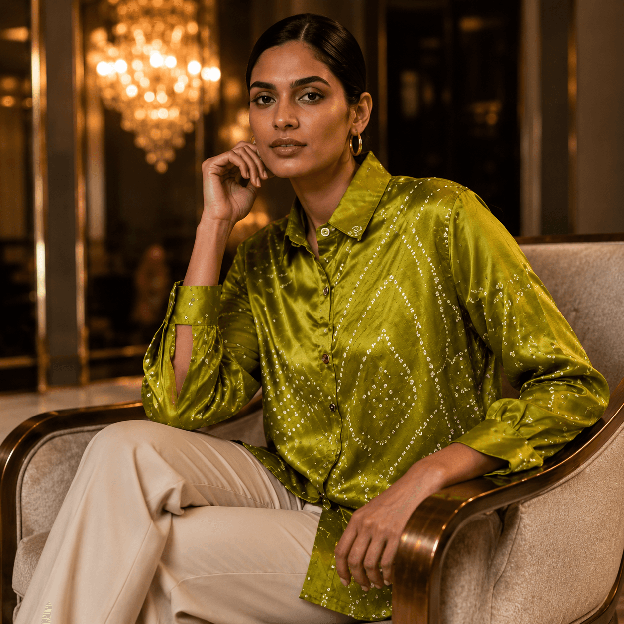 Olive Satin Luxe Statement Shirt
