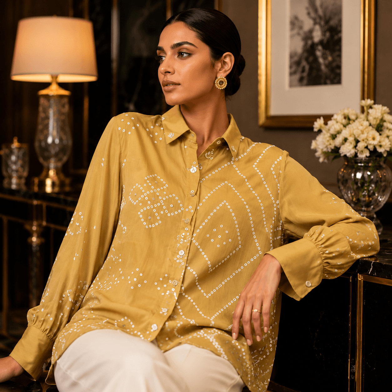 Champagne Satin Luxe Statement Shirt