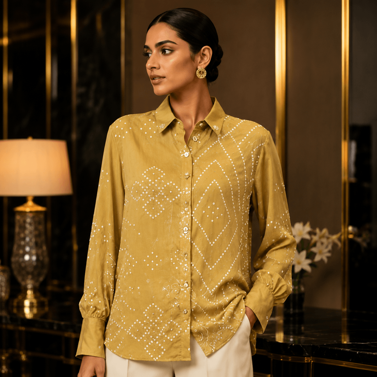 Champagne Satin Luxe Statement Shirt