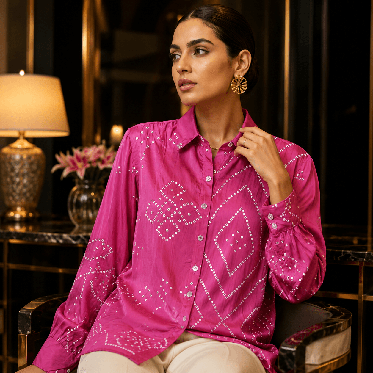 Rose Satin Luxe Statement Shirt