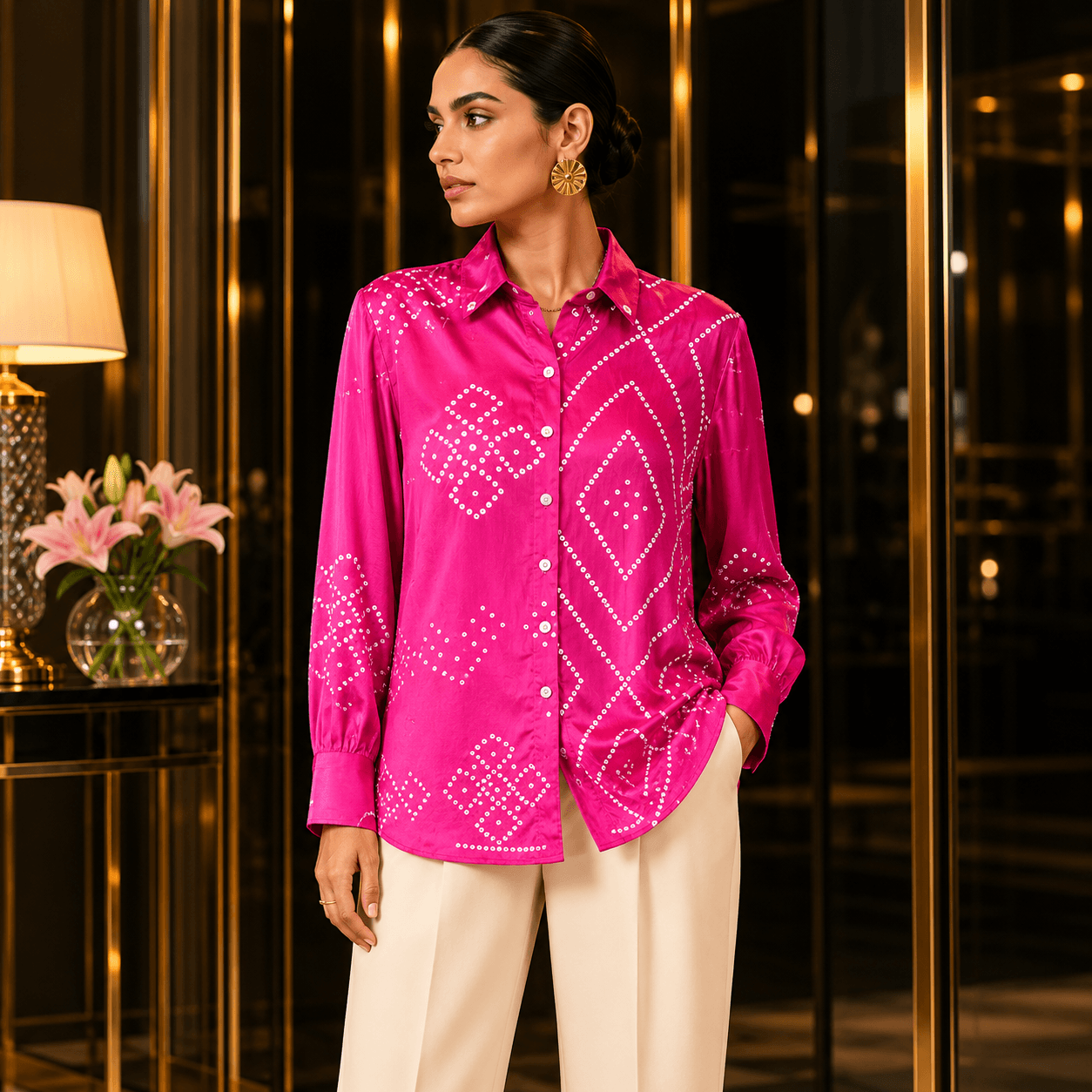 Rose Satin Luxe Statement Shirt