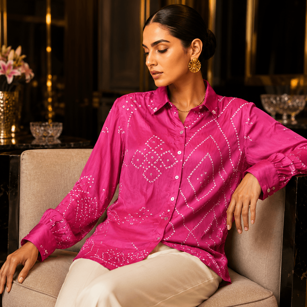 Rose Satin Luxe Statement Shirt