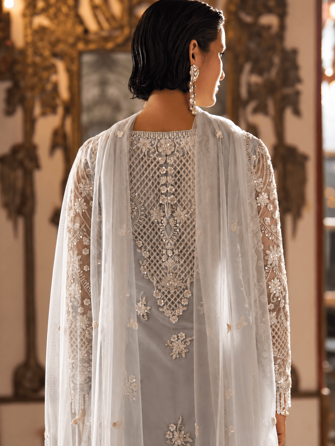 Ice Blue Celestial Embellished 3-Piece Palazzo Set