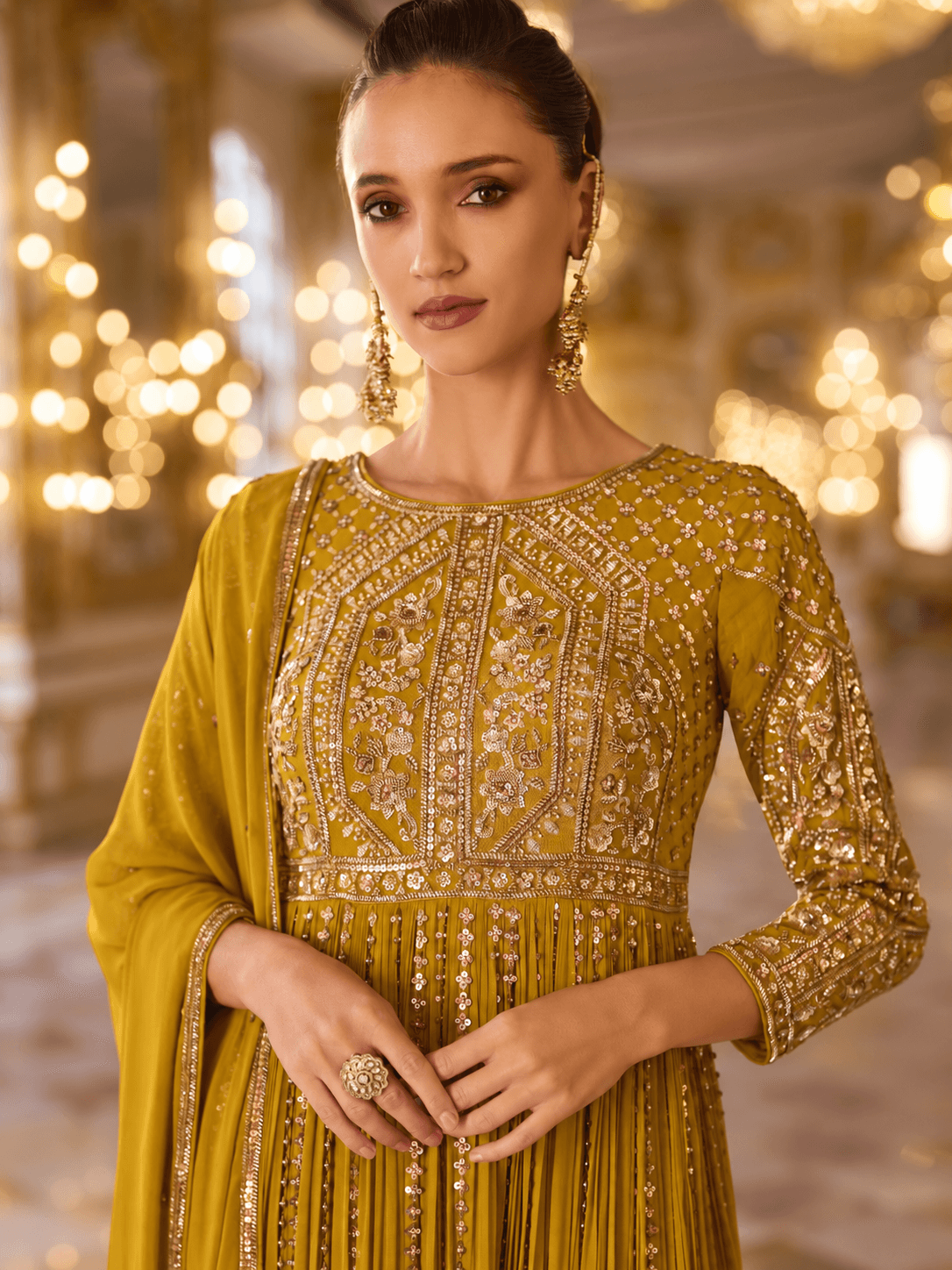 Mustard Gold Embellished Gown Set