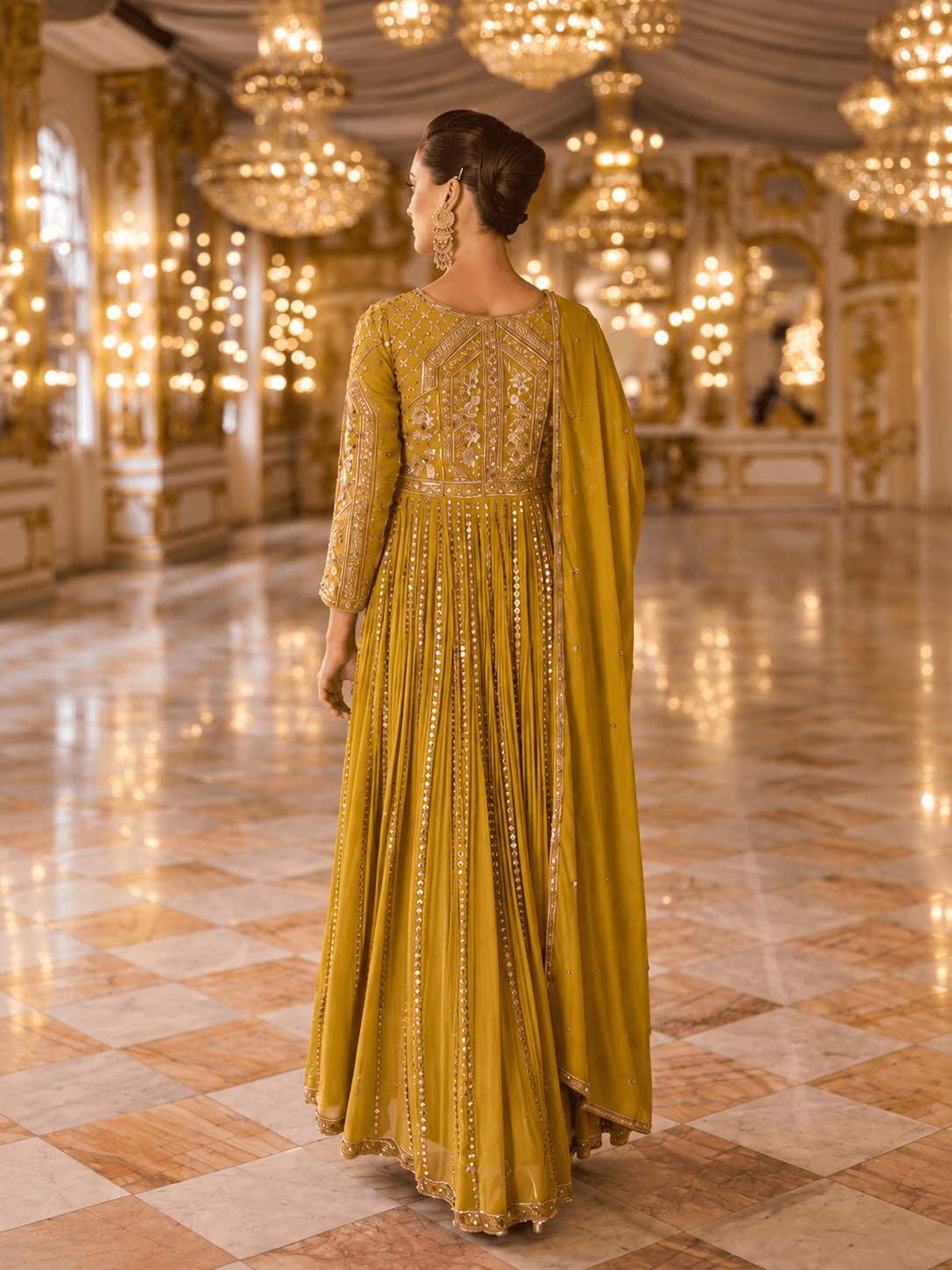 Mustard Gold Embellished Gown Set
