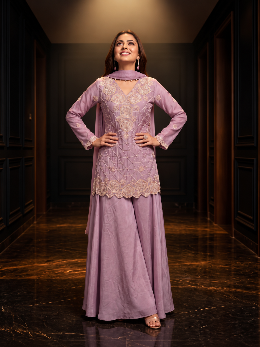Lavender Grace Embroidered Sharara Set