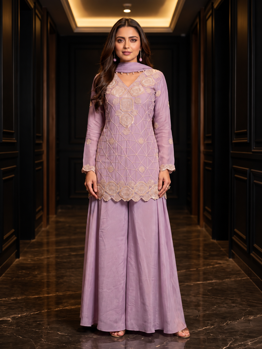 Lavender Grace Embroidered Sharara Set