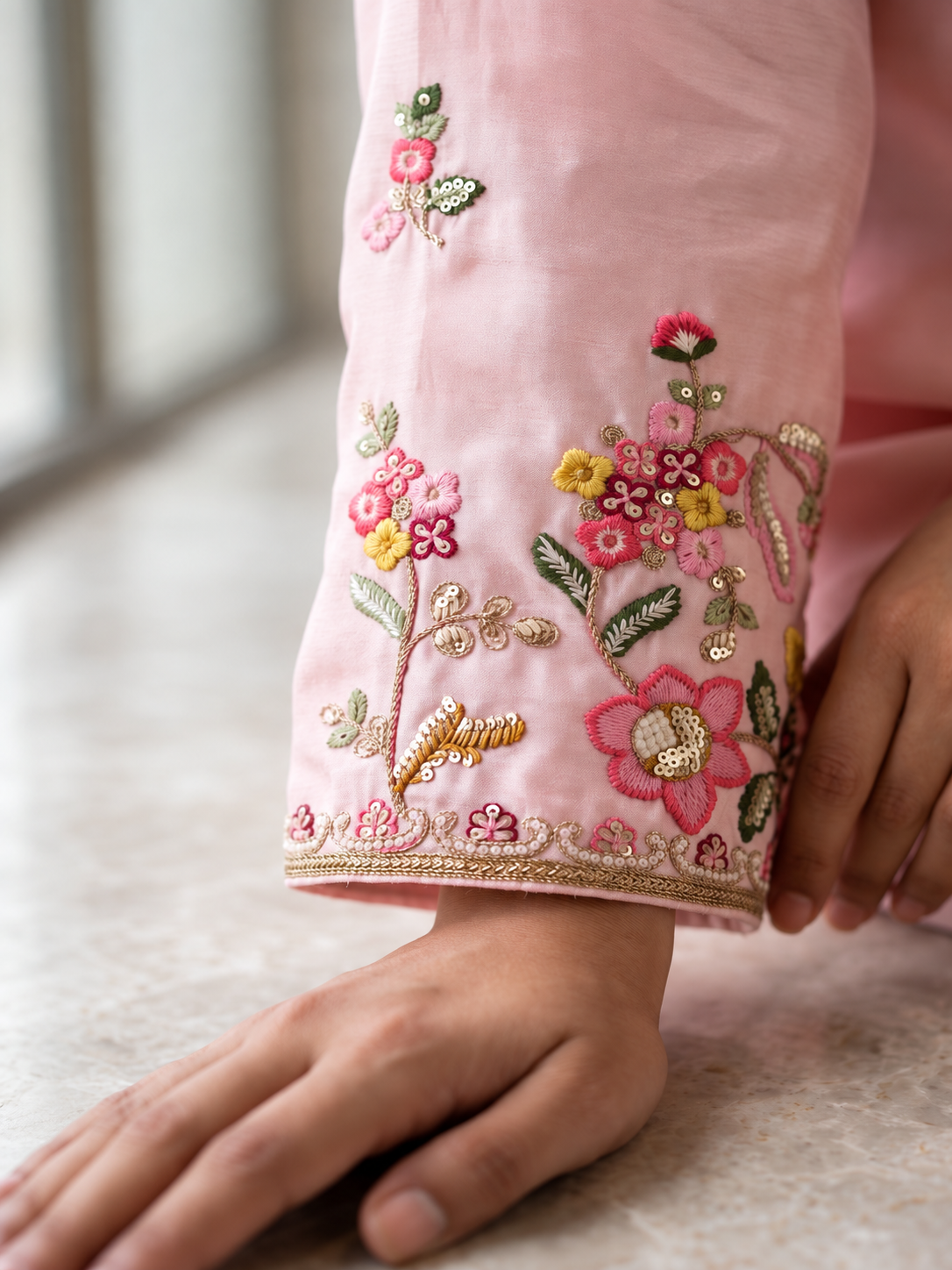 Blush Garden Embroidered Gown Set