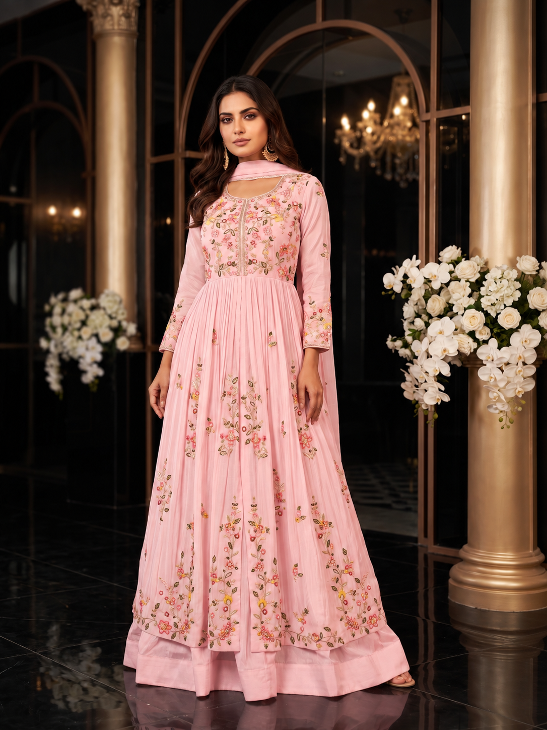 Blush Garden Embroidered Gown Set