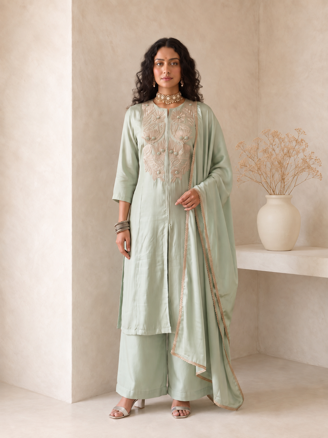 Pista Grace Embroidered Dupatta Set