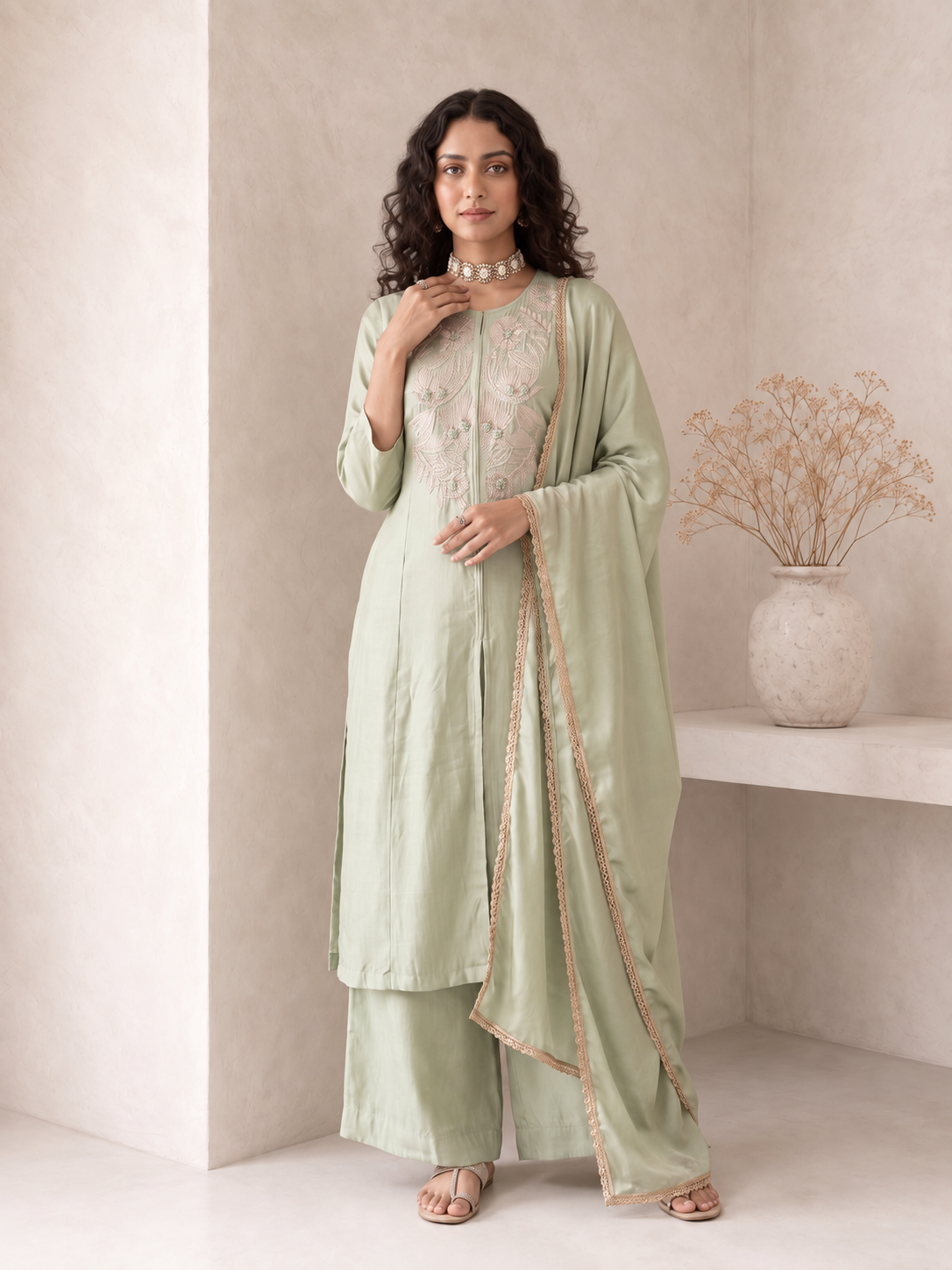 Pista Grace Embroidered Dupatta Set