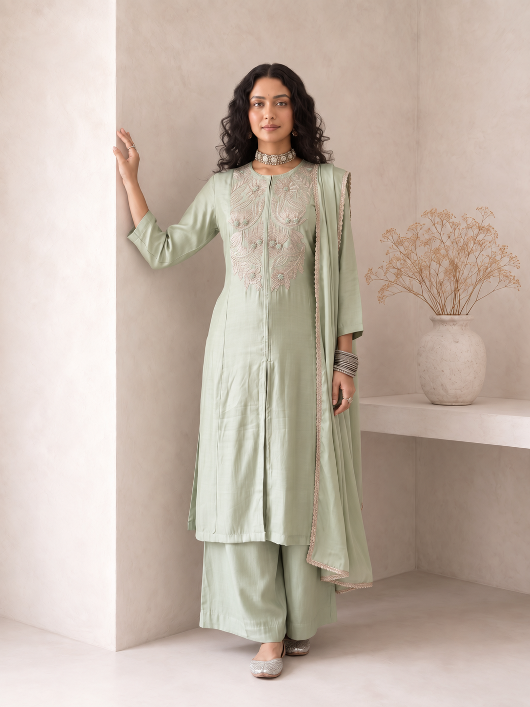 Pista Grace Embroidered Dupatta Set