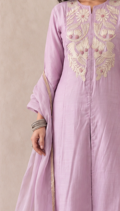 Lavender Grace Embroidered Dupatta Set