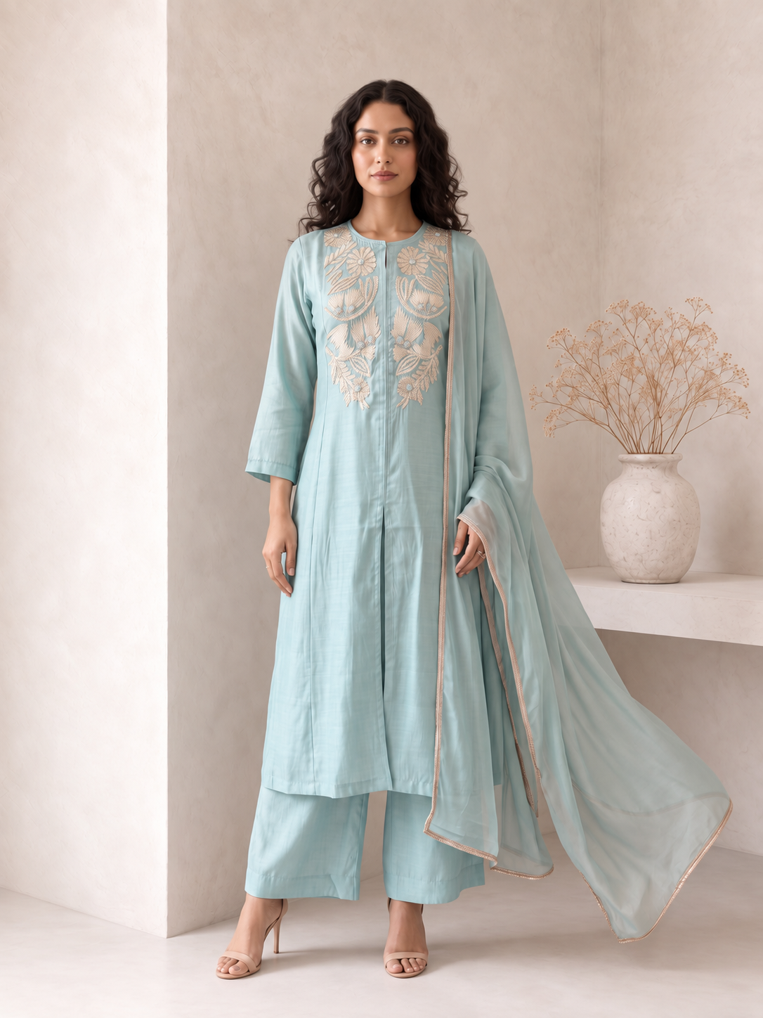 Sea Green Grace Embroidered Dupatta Set