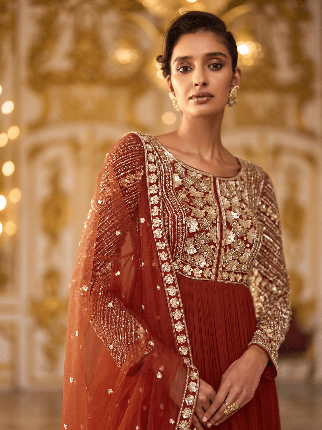 Rust Ember Embellished Gown Set