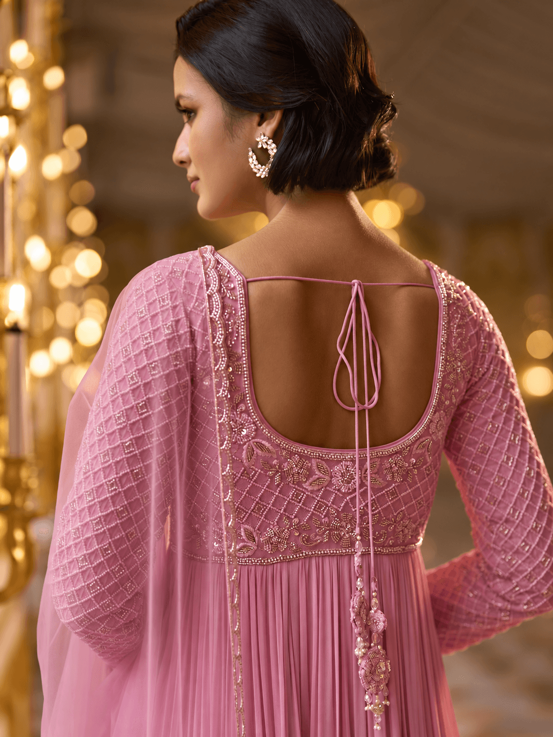 Rose Pink Embroidered Gown Set