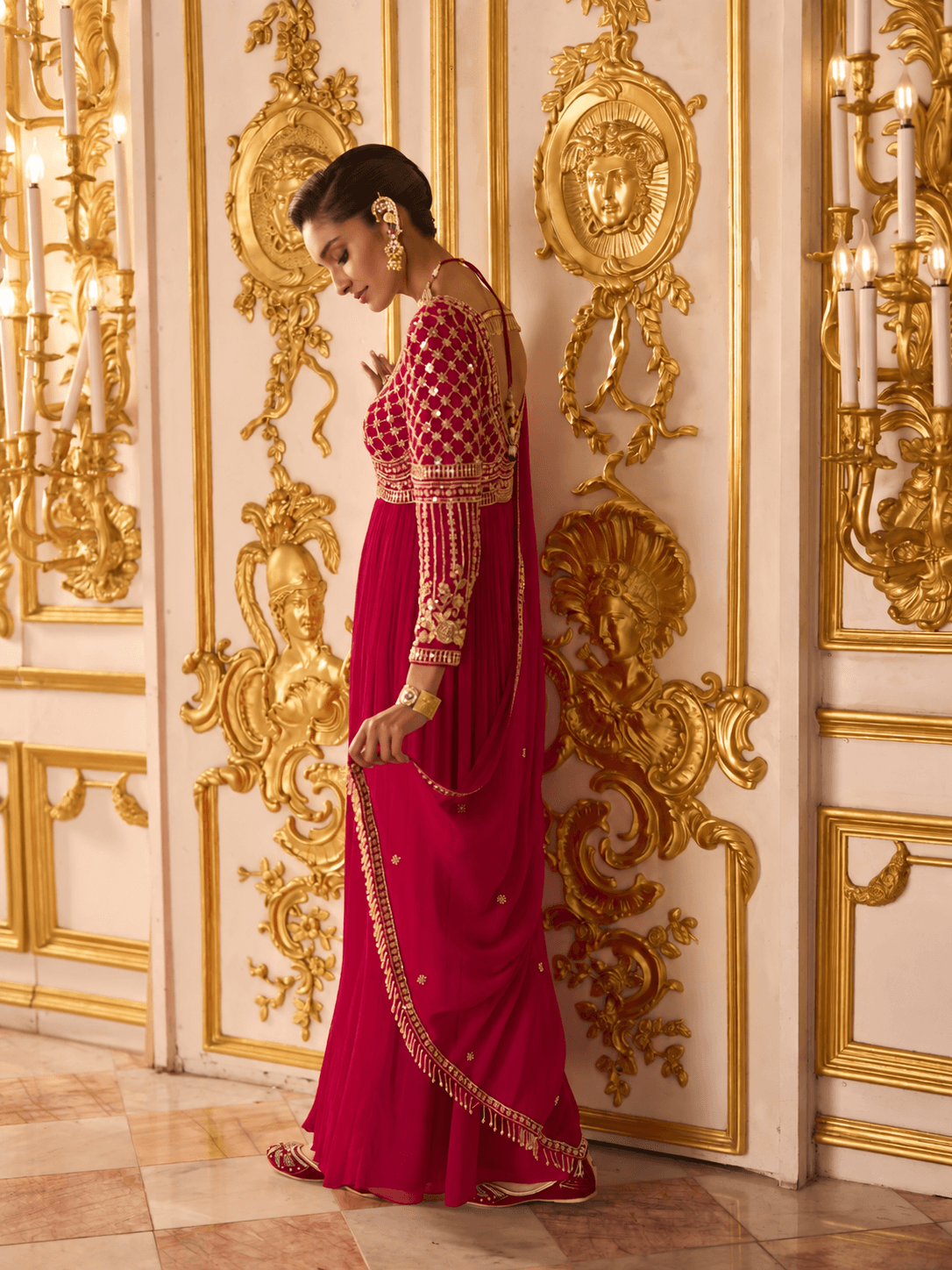 Royal Ruby Embroidered Gown Set