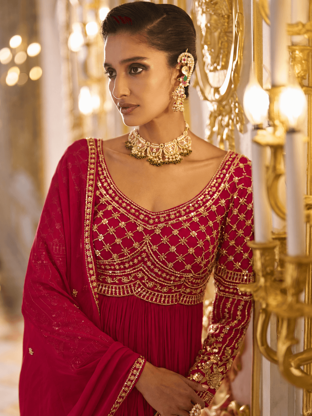 Royal Ruby Embroidered Gown Set