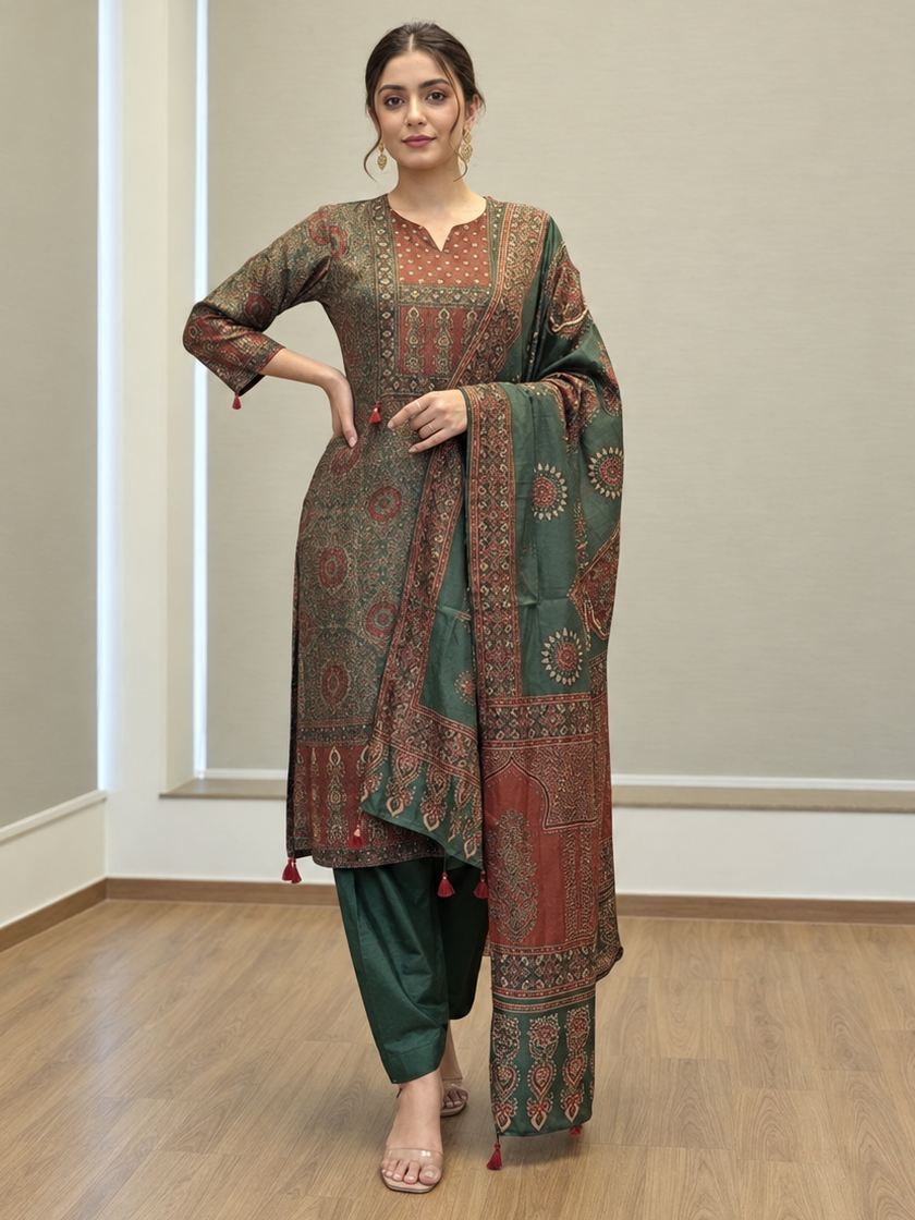 Deep Green Kurta Set with dupatta