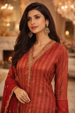 Rust_Elegance_Striped_Kurta_Set_1 - Taishina