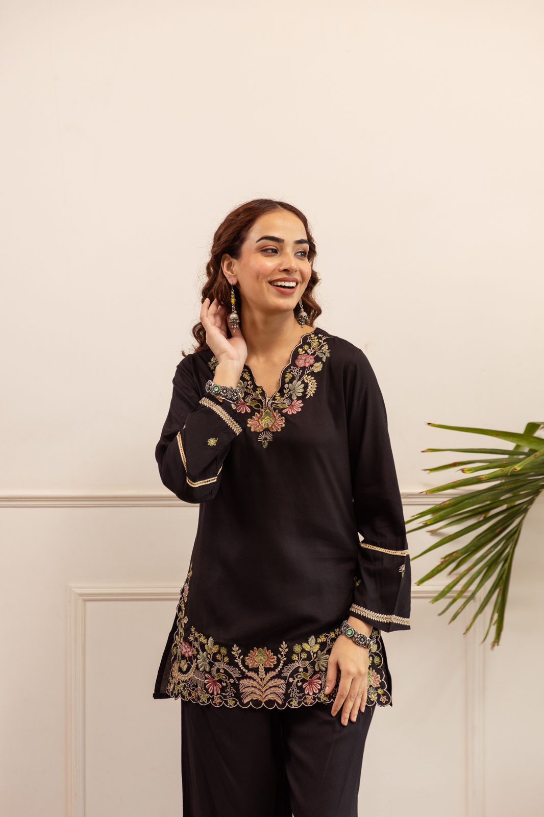 Midnight Blossom Embroidered Co-Ord Set